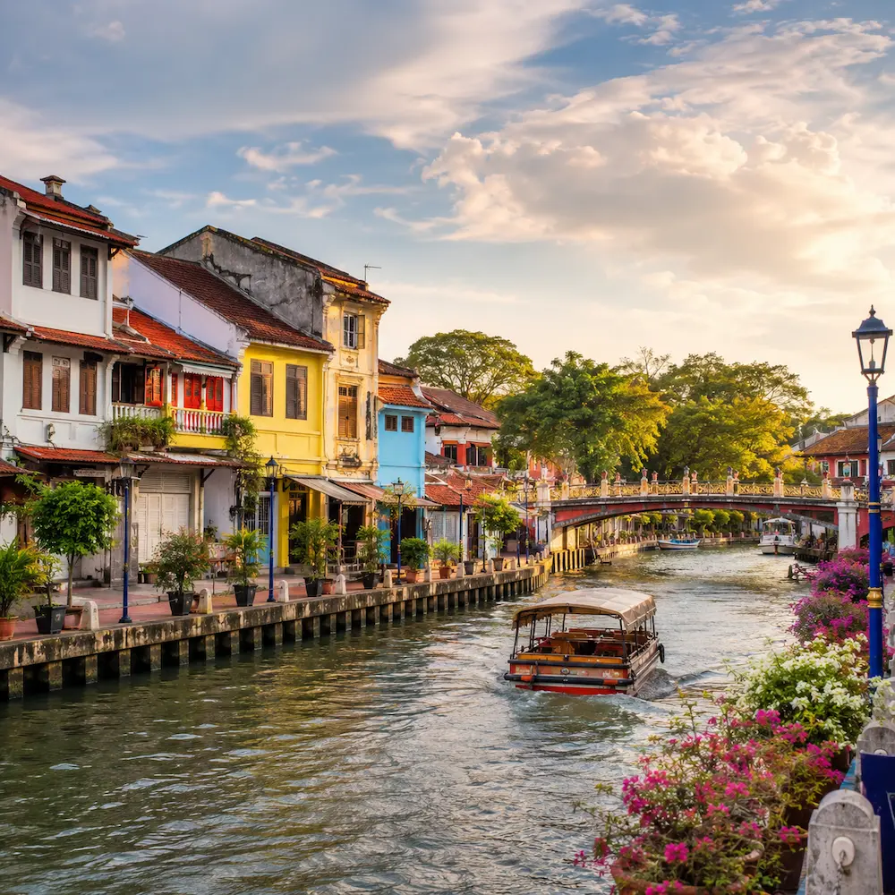 Penang style shophouses and market route illustration